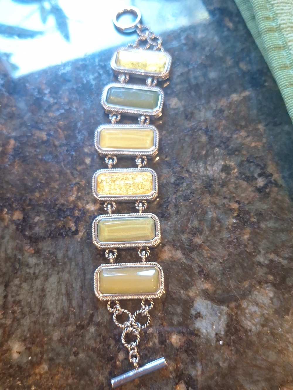 Lia Sophia Silver-Tone Rectangular Link Bracelet, Yellow And Green